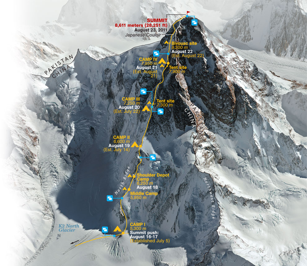 Hình ảnh tuyến North Ridge hiểm trở khi chinh phục ngọn núi K2