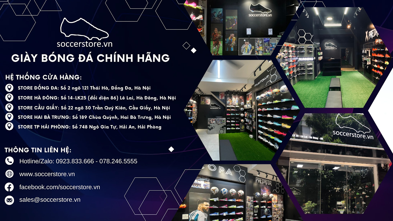 Hệ thống cửa hàng Soccerstore.vn tại Hà Nội phục vụ nhu cầu đa dạng về giày đá bóng