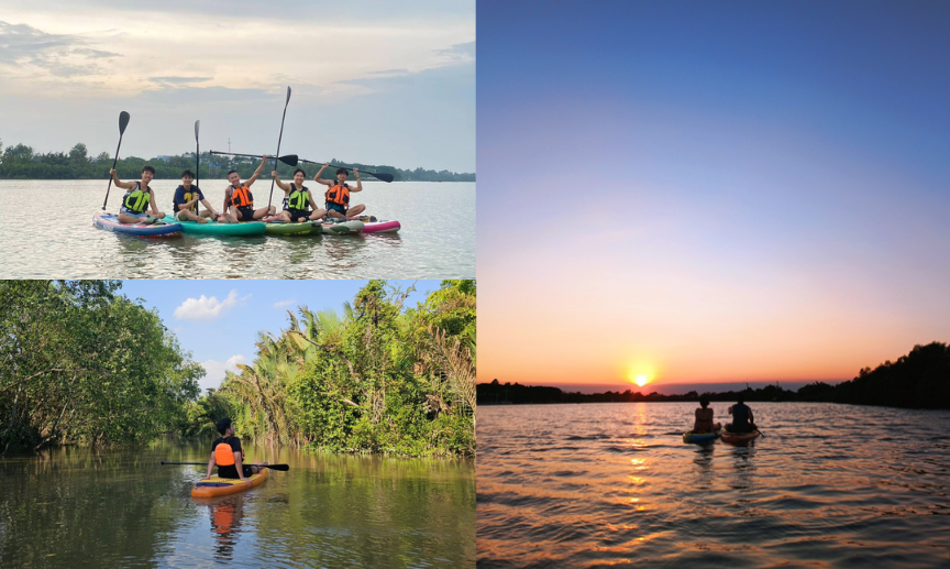 Người tham gia tour chèo SUP Sài Gòn của Sup-rise Saigon trên dòng nước