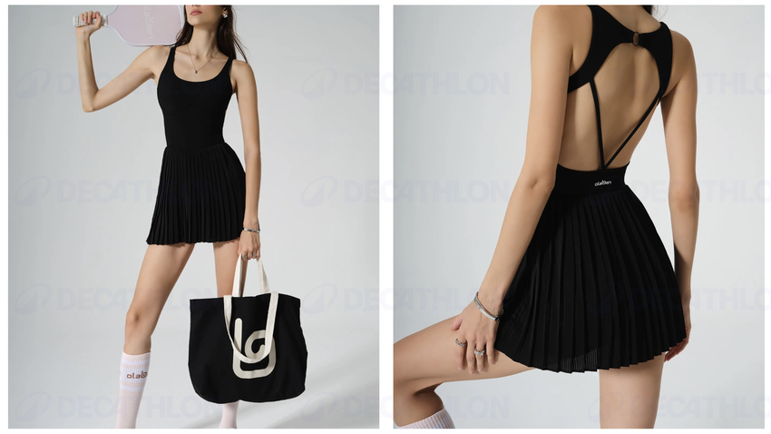 Váy cổ vuông cut-out lưng sang chảnh màu đen, váy chơi pickleball sexy